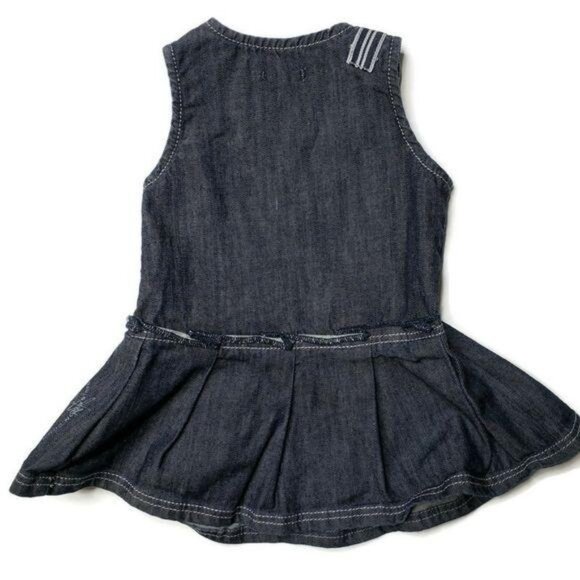 IKKS Baby Girls Sleeveless pleated skirt Denim jean Dress Size 6M button detail - Picture 2 of 5